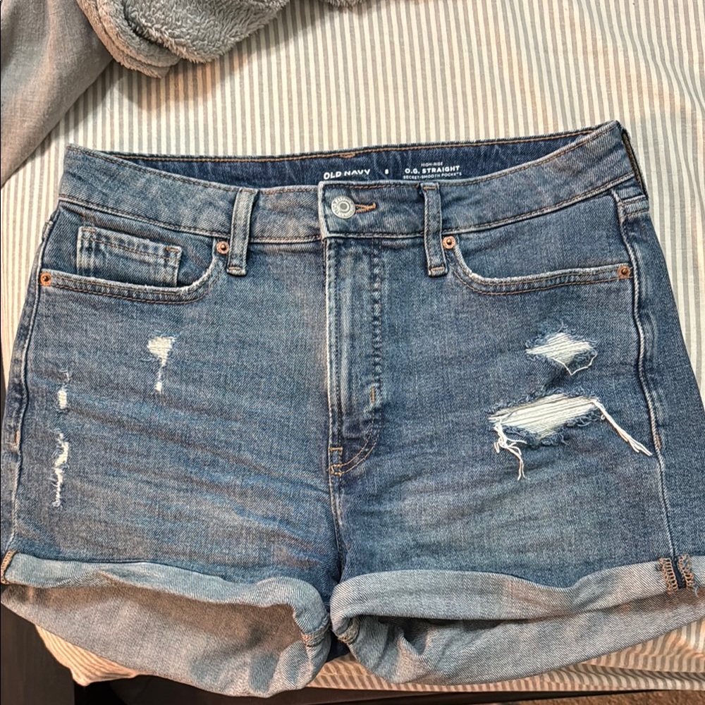 Old Navy Blue Jean Shorts Distressed Cuffed Hem